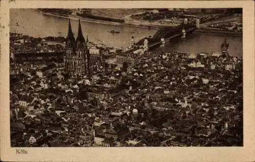 Ak Köln am Rhein, Luftbild, Dom, Hohenzollernbrücke