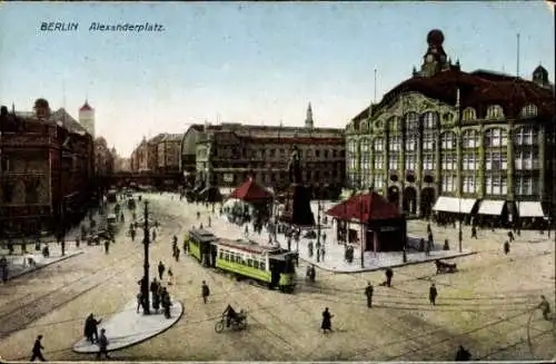 Ak Berlin Mitte, Alexanderplatz, Straßenbahn, Rathausturm