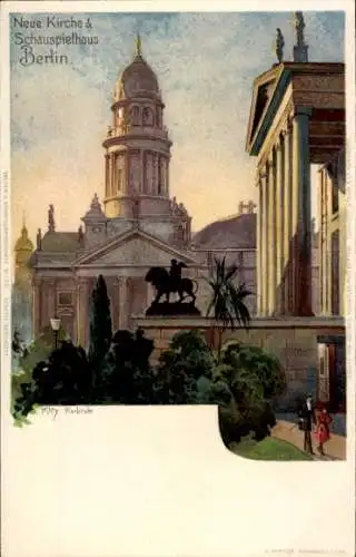 Künstler Litho Kley, Heinrich, Berlin Mitte, Neue Kirche und Schauspielhaus