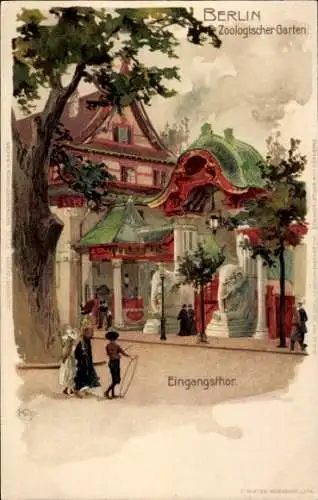 Künstler Litho Kley, Heinrich, Berlin Tiergarten, Zoologischer Garten, Elefantentor