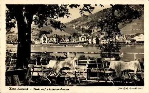 Ak Bingen am Rhein, Hotel Schöneck, Blick auf Assmannshausen