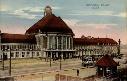 Ak Dortmund im Ruhrgebiet, Bahnhof, Vorplatz, Straßenbahn