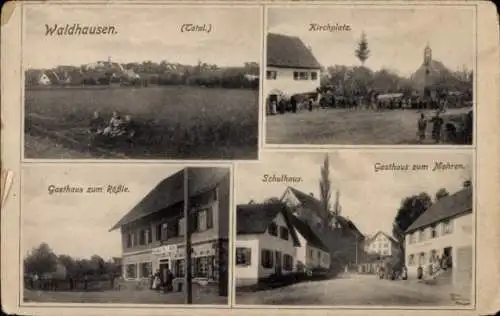 Ak Waldhausen Mönchengladbach, Kirchplatz, Gasthaus zum Rößle, Mohren, Schulhaus