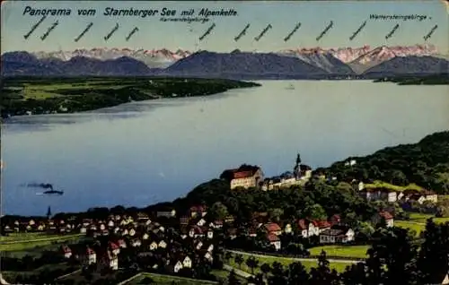 Ak Starnberg am Starnberger See Oberbayern, Panorama mit Alpenkette, Wettersteingebirge