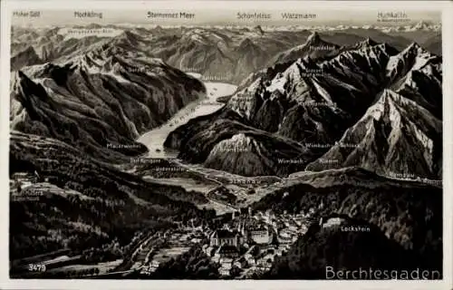 Ak Berchtesgaden in Oberbayern, Landkarte, Königssee, Steinernes Meer, Schönau, Lockstein