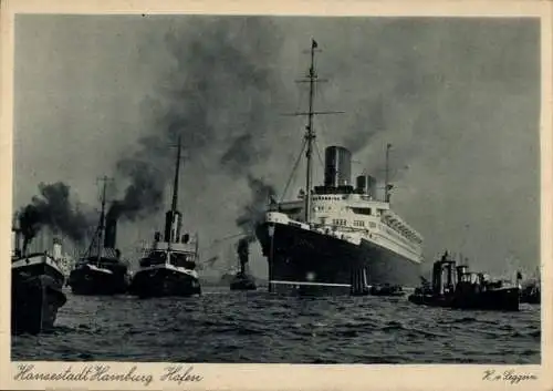 Ak Hamburger Hafen, Dampfschiffe