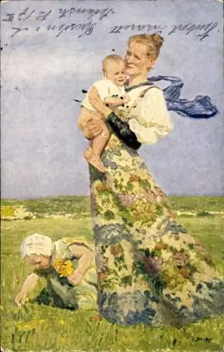 Künstler Ak Bantzer, Dresden, Margarittentag 1911, Mutter mit Kindern