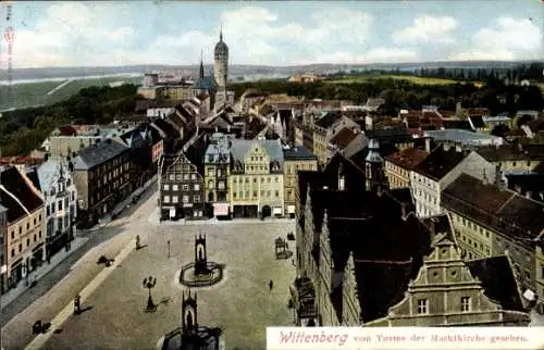 Ak Lutherstadt Wittenberg in Sachsen Anhalt, vom Turm der Marktkirche gesehen