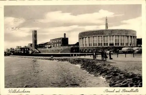 Ak Wilhelmshaven in Niedersachsen, Strand mit Strandhalle