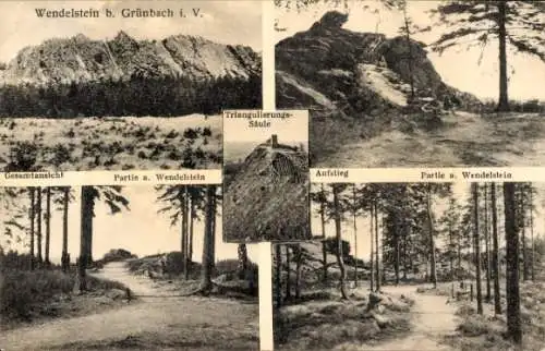 Ak Grünbach im Vogtland, Wendelstein, Triangulierungssäule, Aufstieg, Gesamtansicht