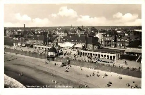 Ak Westerland Sylt, Fliegeraufnahme des Strandlebens