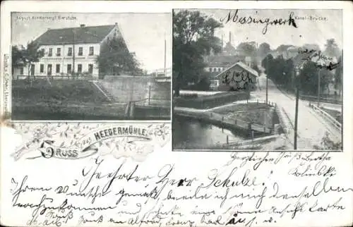 Ak Heegermühle Finow Eberswalde in der Mark, Kanal-Brücke, August Hindenbergs Bierstube