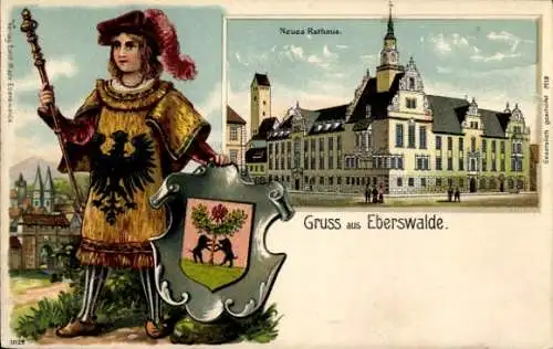 Präge Wappen Litho Eberswalde in der Mark, Neues Rathaus