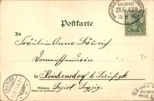 Litho Jena in Thüringen, Marktplatz, Bismarckbrunnen, Fuchsturm
