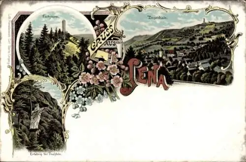 Litho Jena in Thüringen, Ziegenhain, Fuchsturm, Erlkönig bei Thalstein