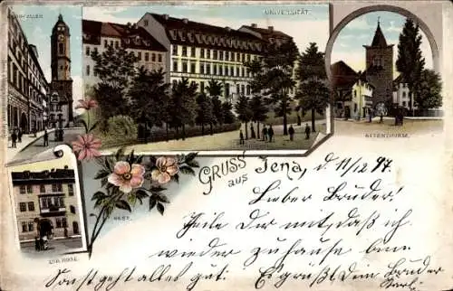 Litho Jena in Thüringen, Burgkeller, Universität, Affenturm, Zur Rose