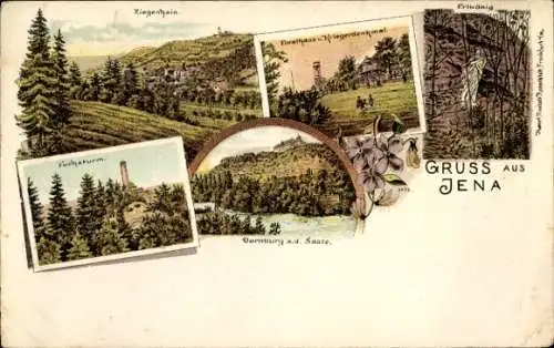 Litho Ziegenhain Jena in Thüringen, Gesamtansicht, Kriegerdenkmal, Erlkönig