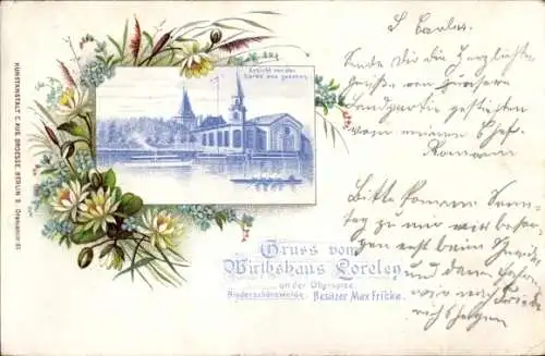 Litho Berlin Treptow Niederschöneweide, Wirtshaus Loreley, Blumen