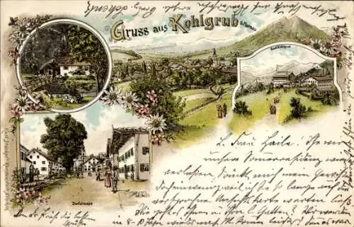 Litho Bad Kohlgrub in Oberbayern, Panorama, Dorfstraße