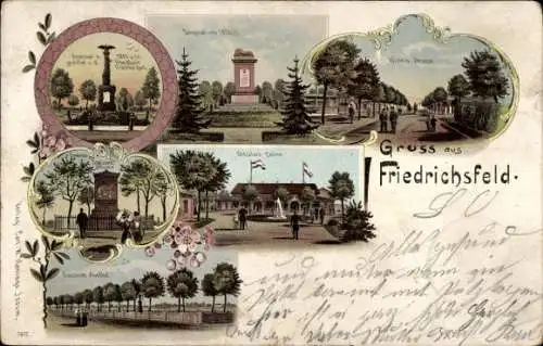 Litho Friedrichsfeld Voerde, Wilhelmstr., Denkmal, Offizierskasino, Friedhof