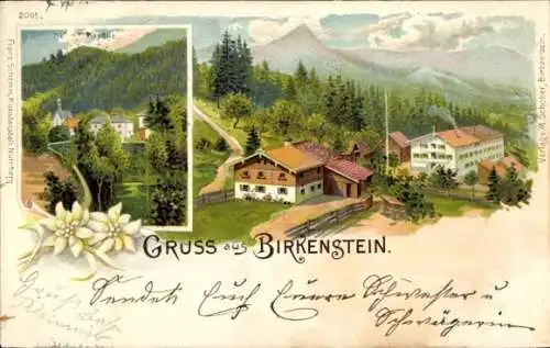 Litho Birkenstein Fischbachau in Oberbayern, Gasthof, Wald, Umgebung