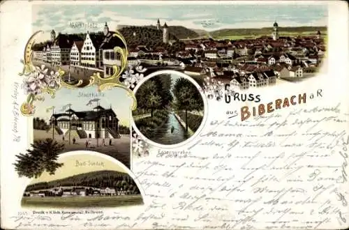 Litho Biberach an der Riß in Oberschwaben, Bad Jordan, Stadthalle, Ratzengraben