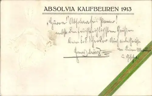 Präge Studentika Ak Kaufbeuren an der Wertach in Schwaben, Absolvia 1913