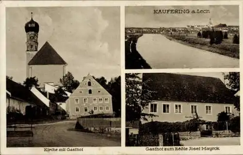 Ak Kaufering am Lech Oberbayern, Kirche, Gasthof zum Rößle von Josef Mayrok, Panorama