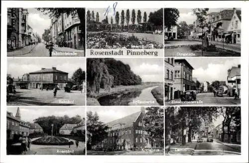 Ak Pinneberg in Holstein, Bahnhof, Rosenhof, Damm, Kreishaus, Dingstätte