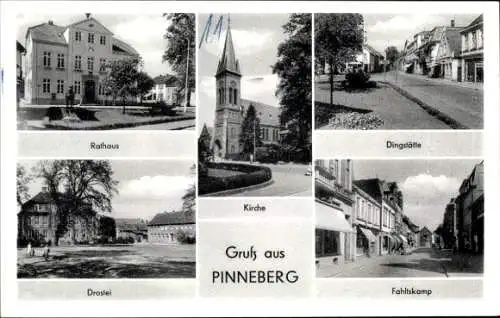 Ak Pinneberg in Holstein, Rathaus, Drostei, Kirche, Dingstätte, Fahltskamp