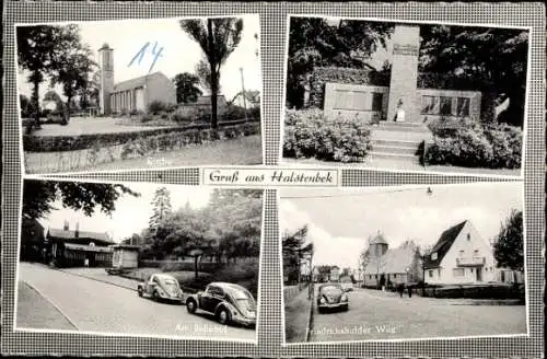 Ak Halstenbek in Holstein, Kirche, Ehrenmal, Bahnhof, Friedrichshulder Weg