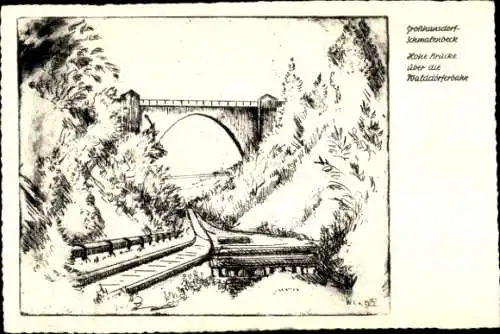 Künstler Ak Schmalenbeck Großhansdorf in Schleswig-Holstein, Hohe Brücke über die Walddörferbahn