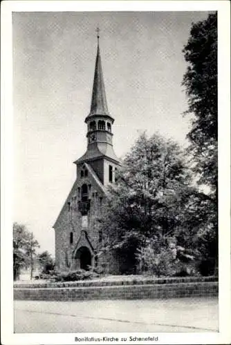 Ak Schenefeld, Blick auf die Bonafatius Kirche, Vorderansicht