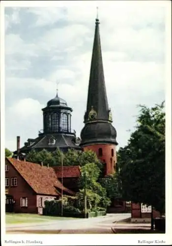 Ak Rellingen in Schleswig Holstein, Blick auf die Kirche, Straßenpartie