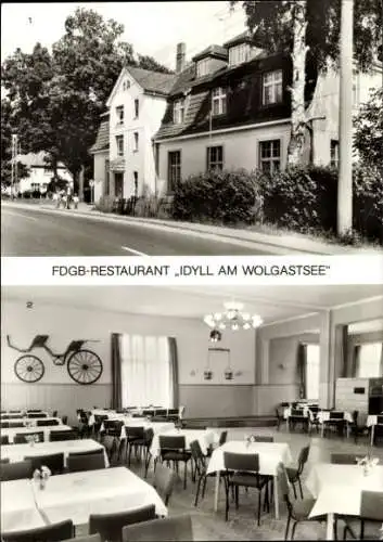 Ak Korswandt auf Usedom, FDGB-Restaurant Idyll am Wolgastsee, Außenansicht, Saal