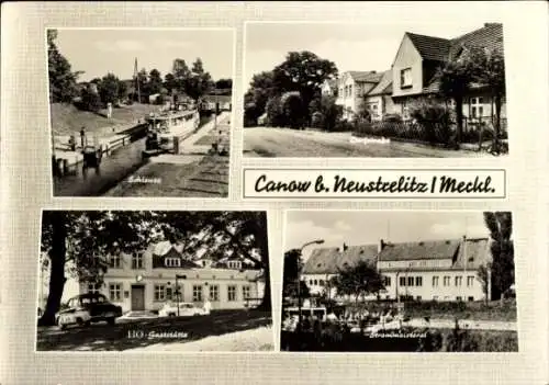 Ak Canow Wustrow Mecklenburg, Schleuse, Dorfstraße, HO Gaststätte, Strommeisterei