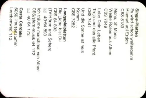 Ak Sänger Costa Cordalis, Portrait, Autogramm