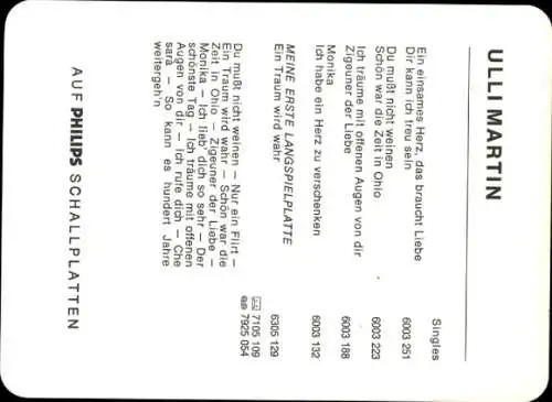 Ak Sänger Ulli Martin, Portrait, Autogramm