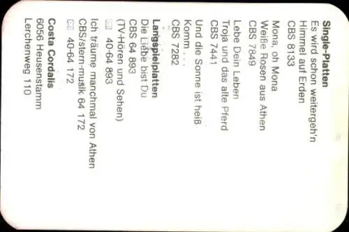 Ak Sänger Costa Cordalis, Portrait, Autogramm