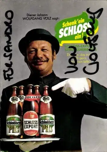 Ak Schauspieler Wolfgang Völz, Portrait, Schloss Export Bier, Autogramm