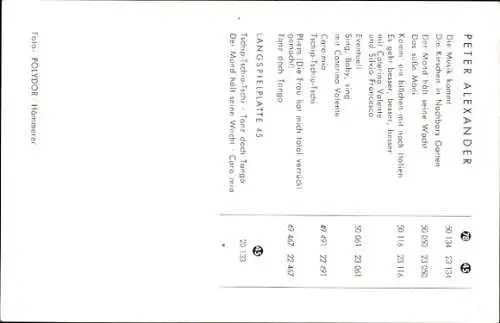 Ak Sänger und Schauspieler Peter Alexander, Portrait, Polydor, Autogramm