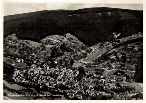 Ak Schönau bei Heidelberg Odenwald, Es ist ein schwarz-weißes Luftbild von Schönau bei Heidelb...