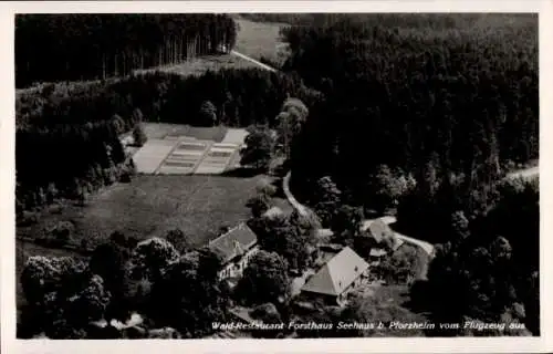 Ak Pforzheim im Schwarzwald, Fliegeraufnahme, Wald-Restaurant Forsthaus Seehaus