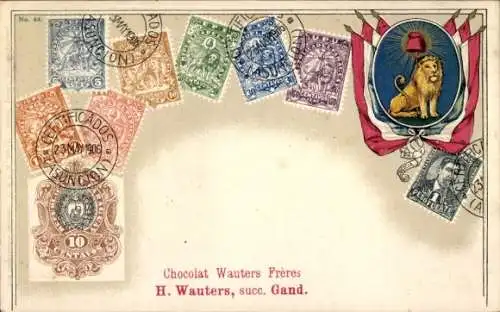 Präge Briefmarken Ak Paraguay, Wappen, Flagge