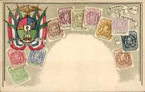 Präge Briefmarken Ak Transvaal Südafrika, Wappen, Flagge