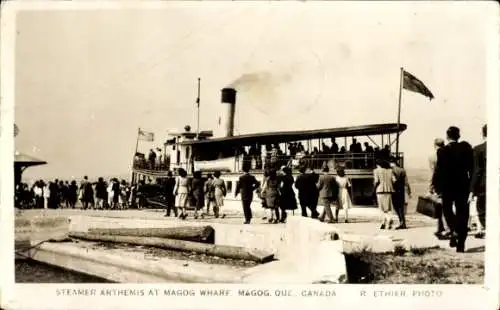 Ak Magog Québec Kanada, Steamer Anthenis, Magog Wharf