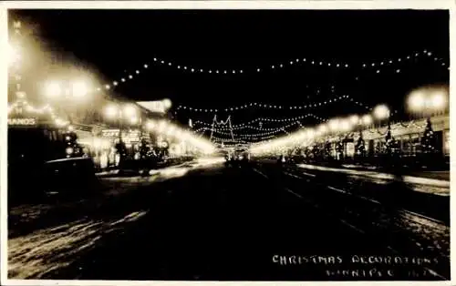 Ak Kanada, Weihnachtsschmuck, Straße, Nachtaufnahme