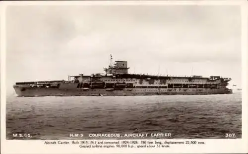 Ak Britisches Kriegsschiff, Aircraft Carrier HMS Courageous, Flugzeugträger