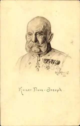 Künstler Ak Krönung, Rud., Kaiser Franz Joseph I., Portrait, Wohlfahrt, I. WK