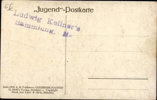 Jugendstil Künstler Ak Feldbauer, M., Gutsherrentochter auf einem Zugpferd